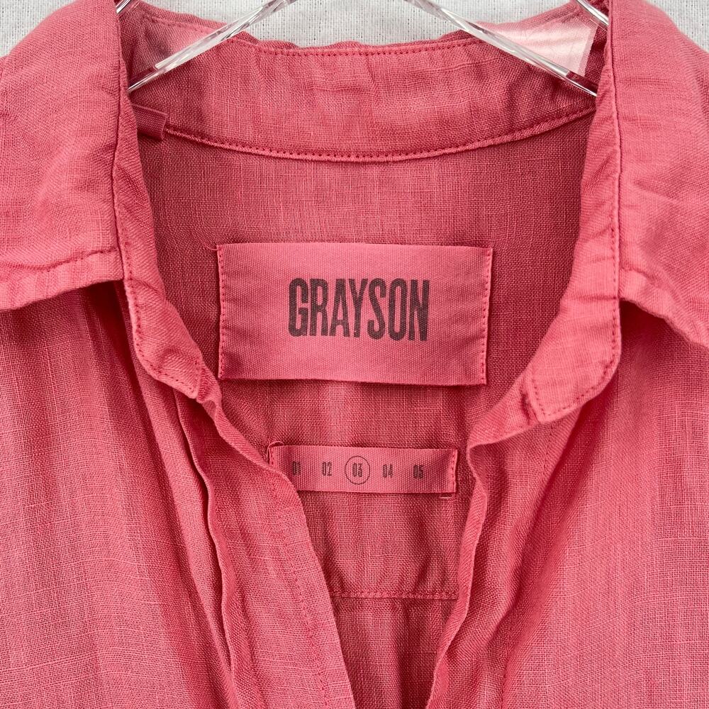 GRAYSON The Hero Button Up Shirt Womens Medium Coral Pink Linen Long Sleeve - Picture 8 of 12